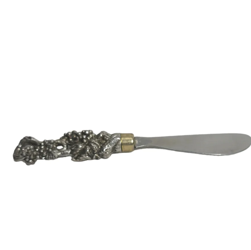 Vintage Cheese Butter Spreader Knife Steinless Steel Raised Relief Grapes 5